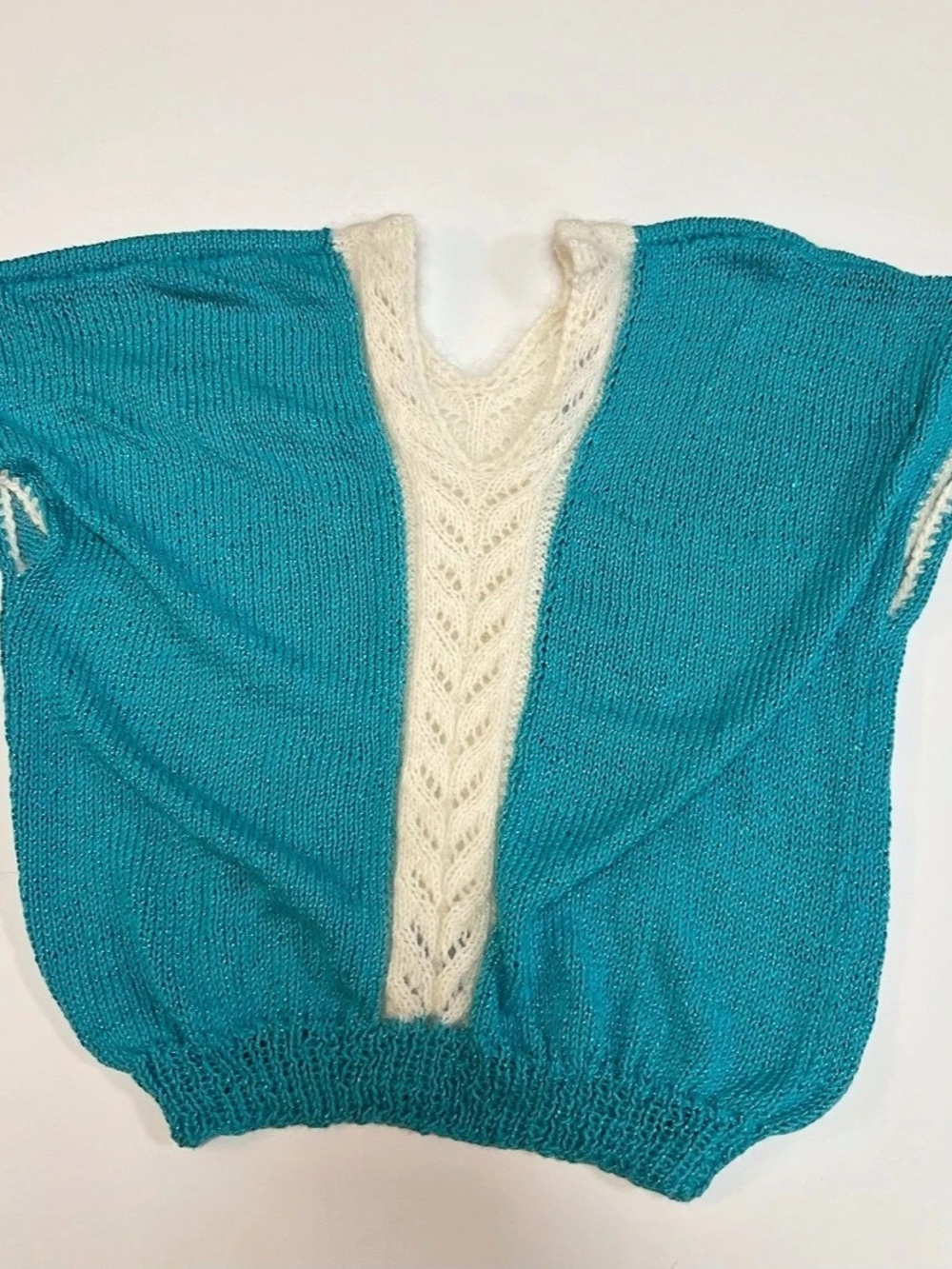 Blue & White V-Neck Knit Sweater-Vintage